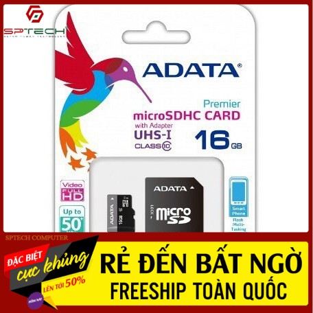 Thẻ nhớ 16GB 💎𝓕𝓡𝓔𝓔𝓢𝓗𝓘𝓟💎Micro SD Adata 16Gb Class 10 Box-CH (BH 24 Tháng) SPTECH COMPUTER