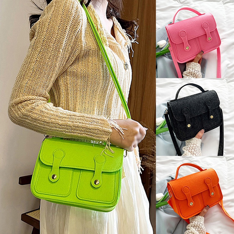 Túi Đeo Chéo Hình Vuông Nhỏ Màu Trơn Thời Trang Retro Dễ Phối Đồ Cho Nữ