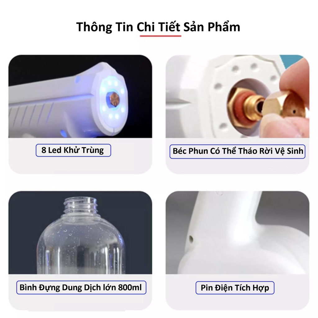 Máy Phun Sương Khử Khuẩn Diệt Khuẩn Không Dây Atomizer Chống Vi Khuẩn Virut Dung Tích 800ML, Súng Phun sát Trùng | WebRaoVat - webraovat.net.vn