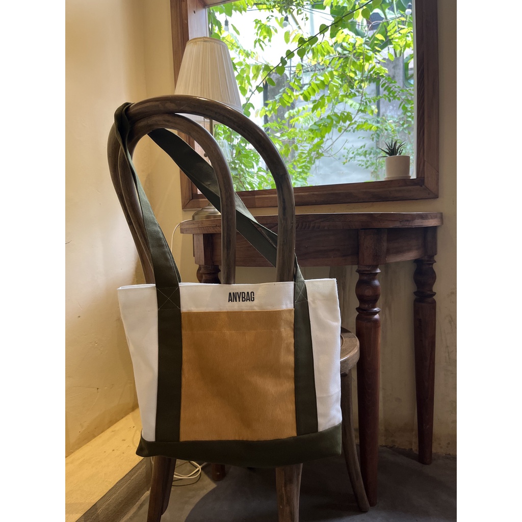 Túi tote vải canvas phối màu dáng ngang thời trang ANYBAG