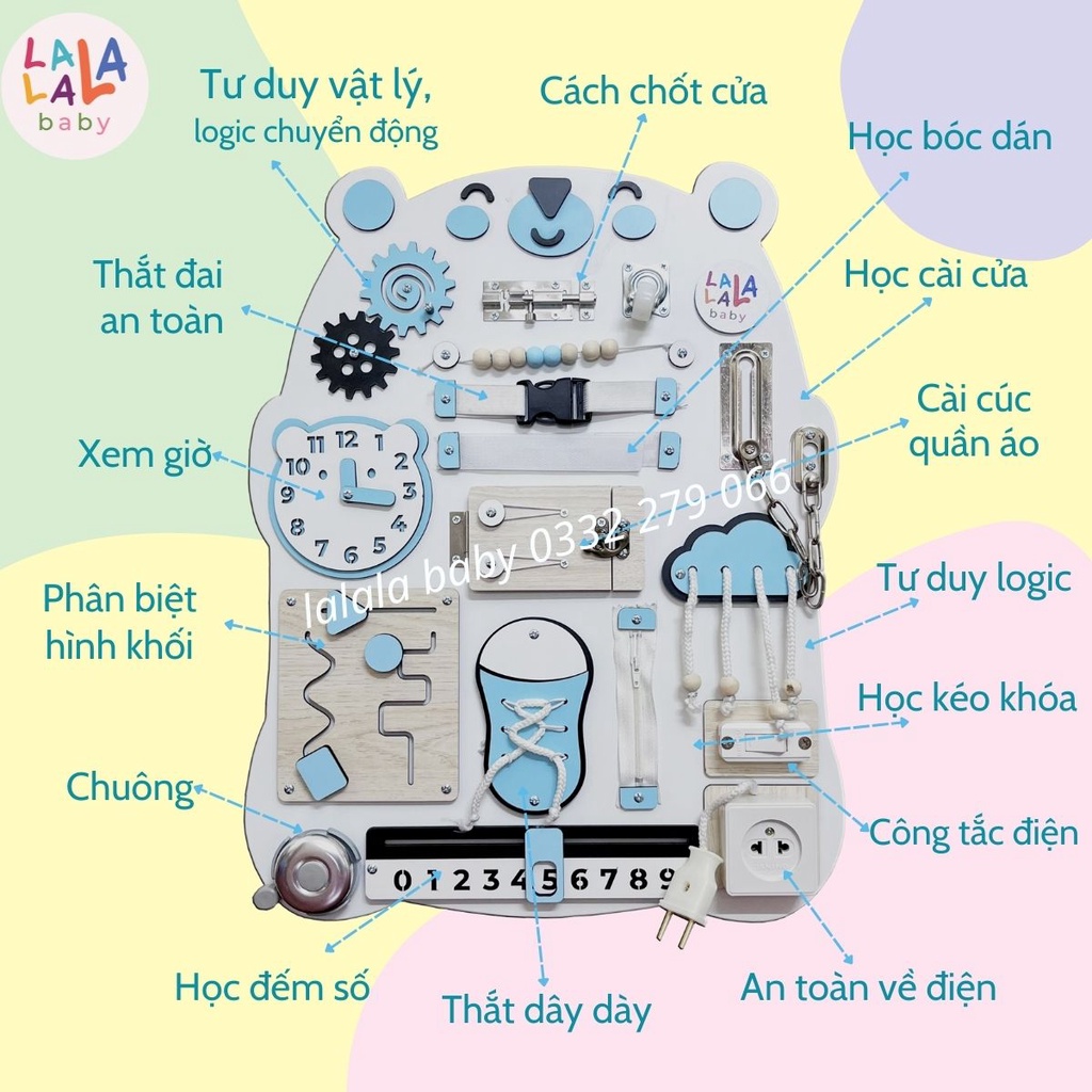 Busy board Bảng bận rộn chính hãng Lalala Baby, gỗ cao cấp, chắc chắn. LỖI 1 ĐỔI 1