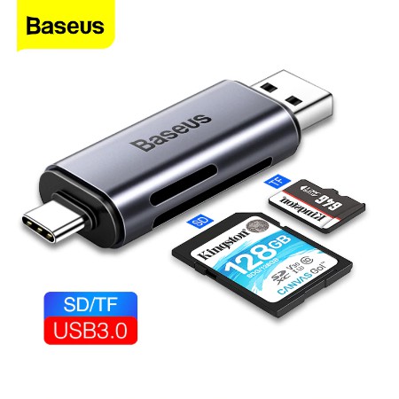 Đầu Đọc Thẻ Nhớ Baseus 2 Trong 1 USB 3.0 / Type-C Tích Hợp Khe Cắm Thẻ Nhớ Micro SD / TF, Thiết Kế Nhỏ Gọn, Dễ Mang Theo