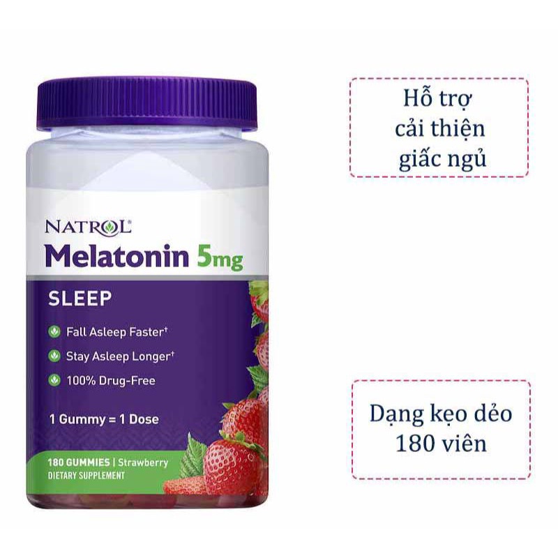 Kẹo dẻo / viên ngậm hỗ trợ ngủ ngon Natrol Melatonin 1mg - 10mg Sleep
