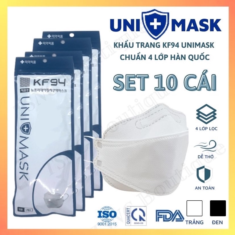 Khẩu trang Unimask KF94 cao cấp, sản xuất theo chuẩn công nghệ Hàn, kháng khuẩn, kháng bụi mịn