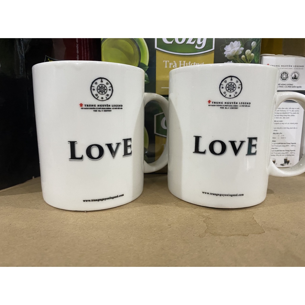 Ly Sứ Trụ Cao Cấp Có Quai logo Love / Happiness / Creativity - Loại 350ml Trung Nguyên Legend