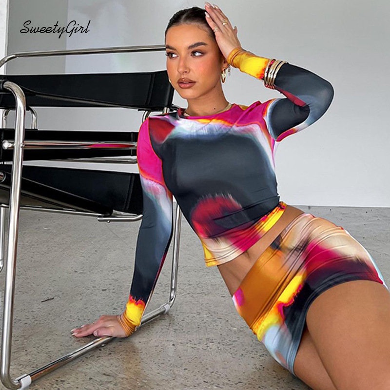 Áo Thun Tay Dài Cổ Tròn In Họa Tiết Màu Sắc Thời Trang 2022 Dành Cho Nữ