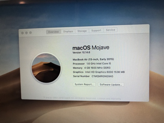 Macbook air 13.3inch 2015 MJVE2 cpu i5-1.6ghz ram 4GB ssd 128gb máy rất đẹp