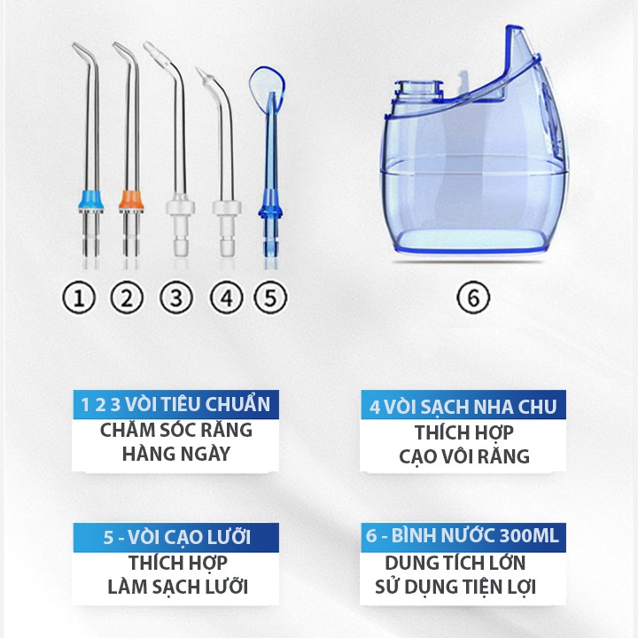 Máy tăm nước h2ofloss cầm tay cao cấp ORAL IRRIGATOR DENTALEE tặng kèm 5 vòi phun bảo hành chính hãng xỉa răng nước