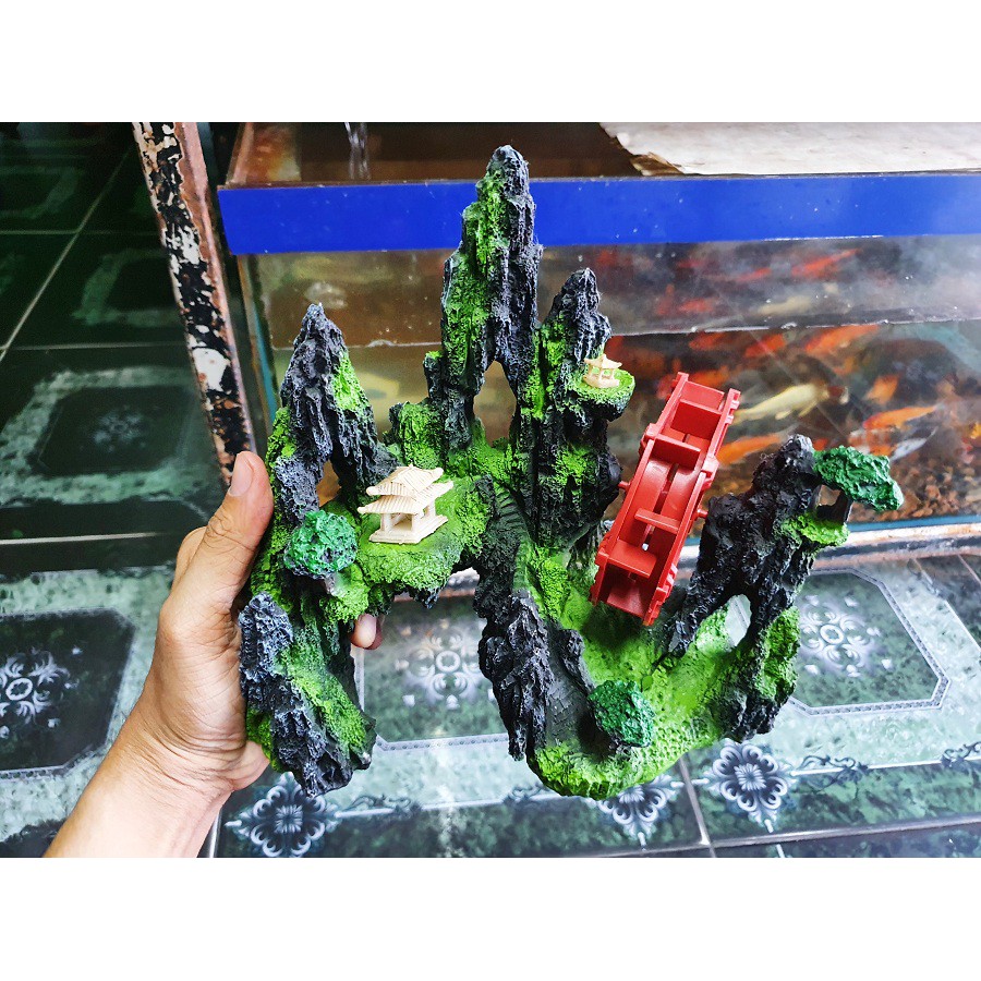CẢNH NÚI BÁNH QUAY TRANG TRÍ HỒ CÁ NON BỘ 23X17X20CM
