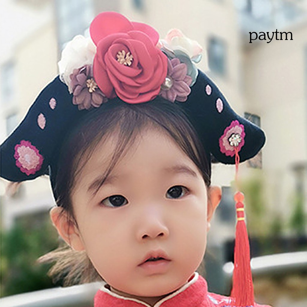 Băng Đô Cài Tóc Đính Hoa Tua Rua Hóa Trang Công Chúa Trung Hoa Cổ Điển Cho Bé Gái