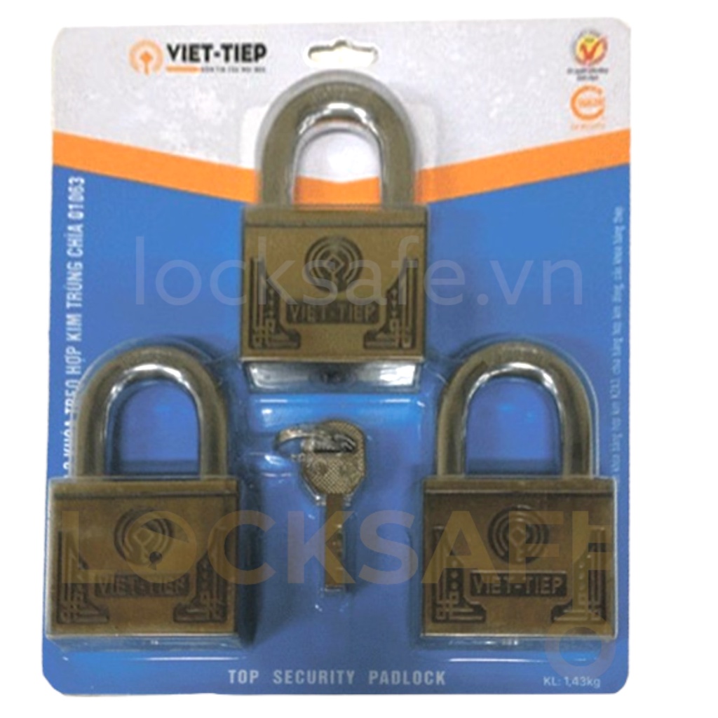 Ổ khóa treo Việt Tiệp hợp kim trùng chìa 01063  sử dụng chung bộ chìa để đóng mở
