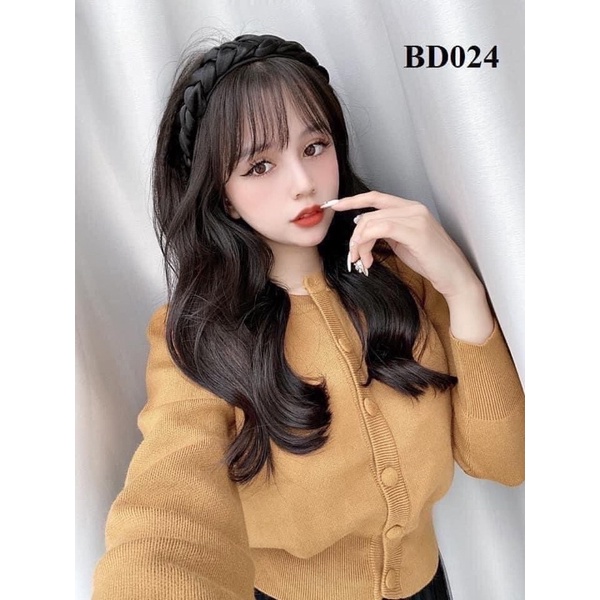 Bờm tóc tết vải lụa satin băng đô thắt bím bản to dịu dàng B1