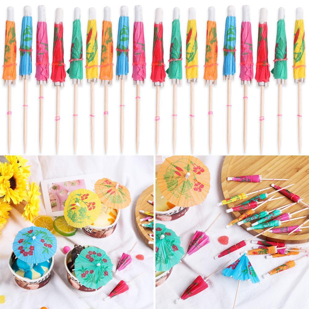 LONTIME Set 24 Que Cắm Trang Trí Bánh Hình Cây Dù Bằng Giấy Nhiều Màu Sắc