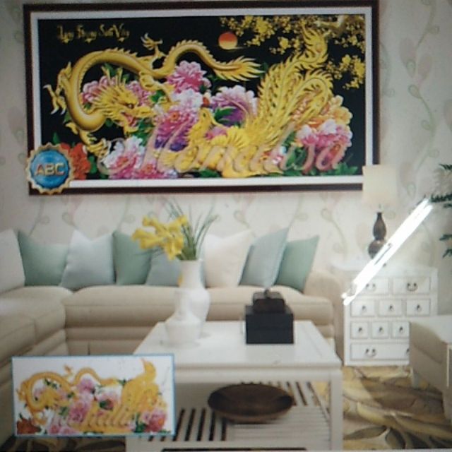 Tranh đính đá Long Phụng Sum Vầy Y8122. KT 120 x 65 cm