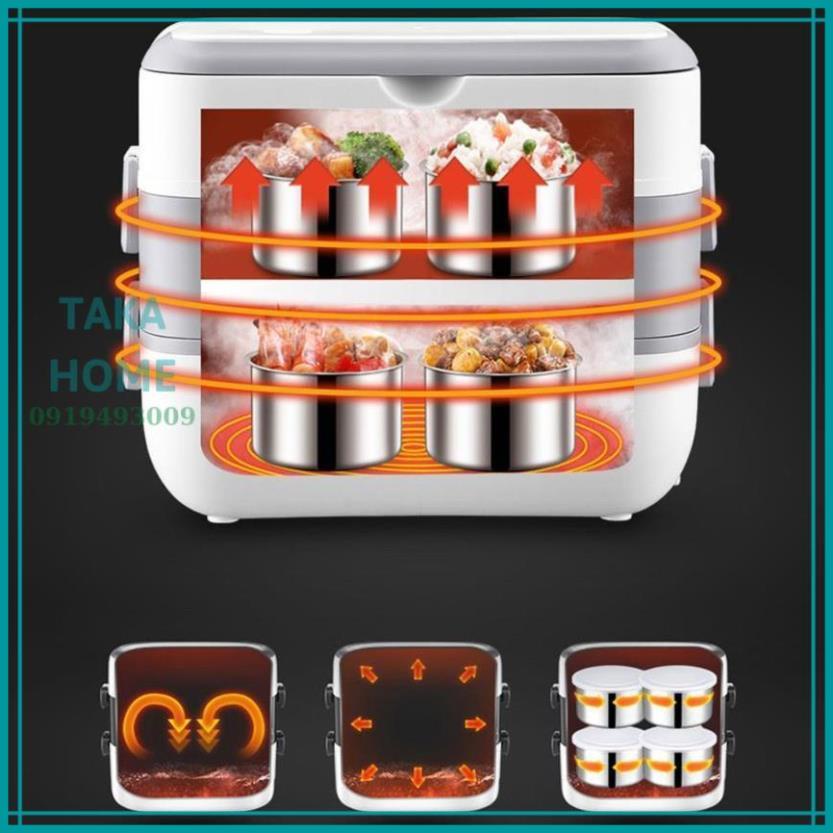 Hộp đựng cơm ủ cơm cắm điện 2 tầng 4 ngăn đựng đồ đi học, đi làm văn phòng tiện lợi, HOT LỖI 1 ĐỔI 1 TAKA HOME