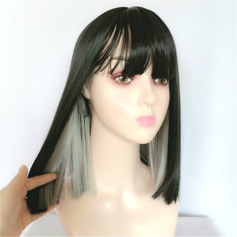 Bộ Tóc Giả Dài Mái Ngang Nhuộm Màu Thời Trang Cá Tính Dành Cho Nữ