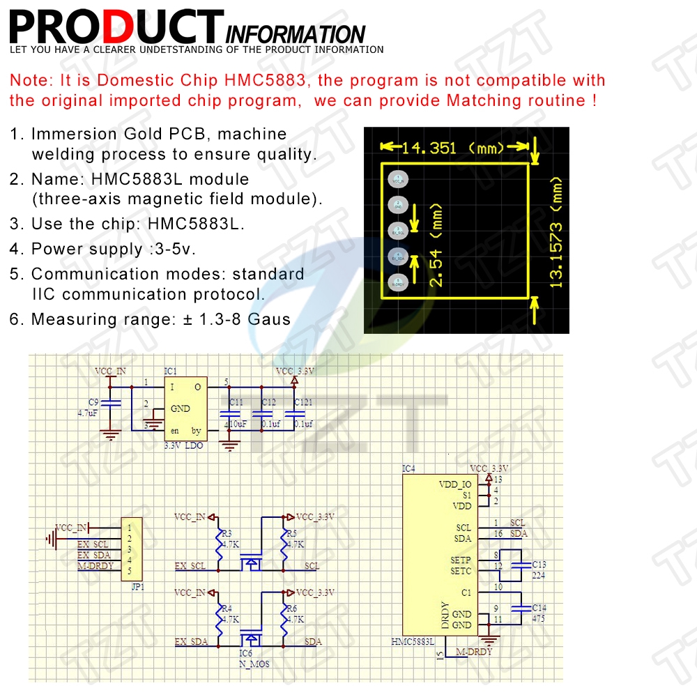 Mô-Đun Cảm Biến Tzt Gy-271 Hmc5883L 3v-5v Ba 3 Cho Arduino Iic