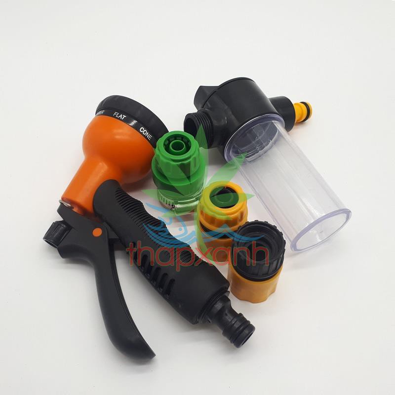 Bộ vòi xịt nước tưới cây, Rửa xe BTN-5202, Vòi 8 in 1 kèm bình xà phòng