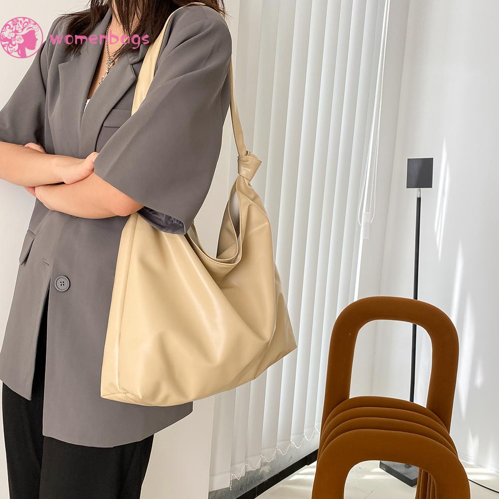 Túi tote đeo vai bằng da PU màu trơn cỡ lớn tinh tế thời trang dành cho nữ