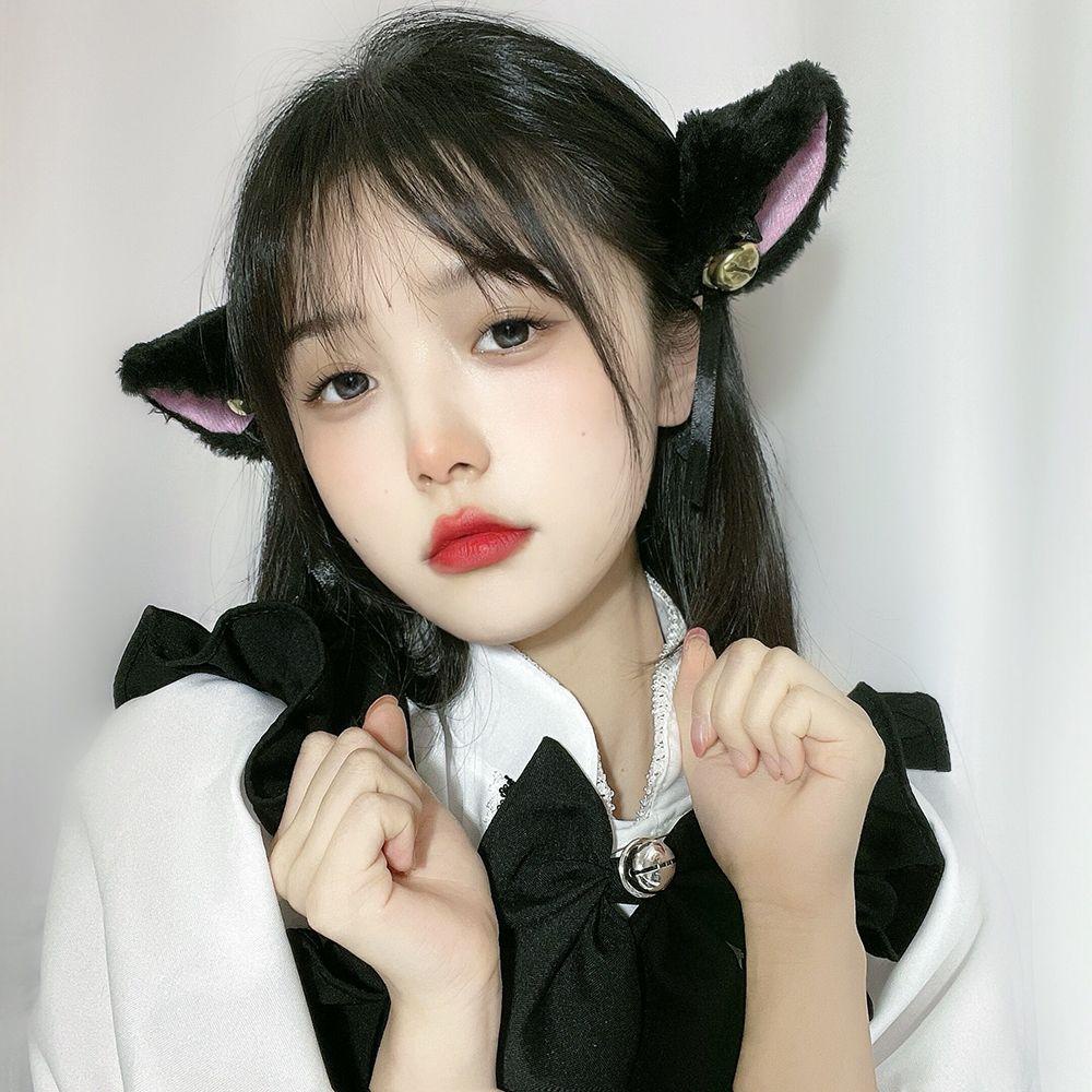 FORBETTER Kẹp Tóc Nơ Tai Mèo Bằng Vải Lông Xù Phong Cách Lolita Đáng Yêu Dành Cho Nữ