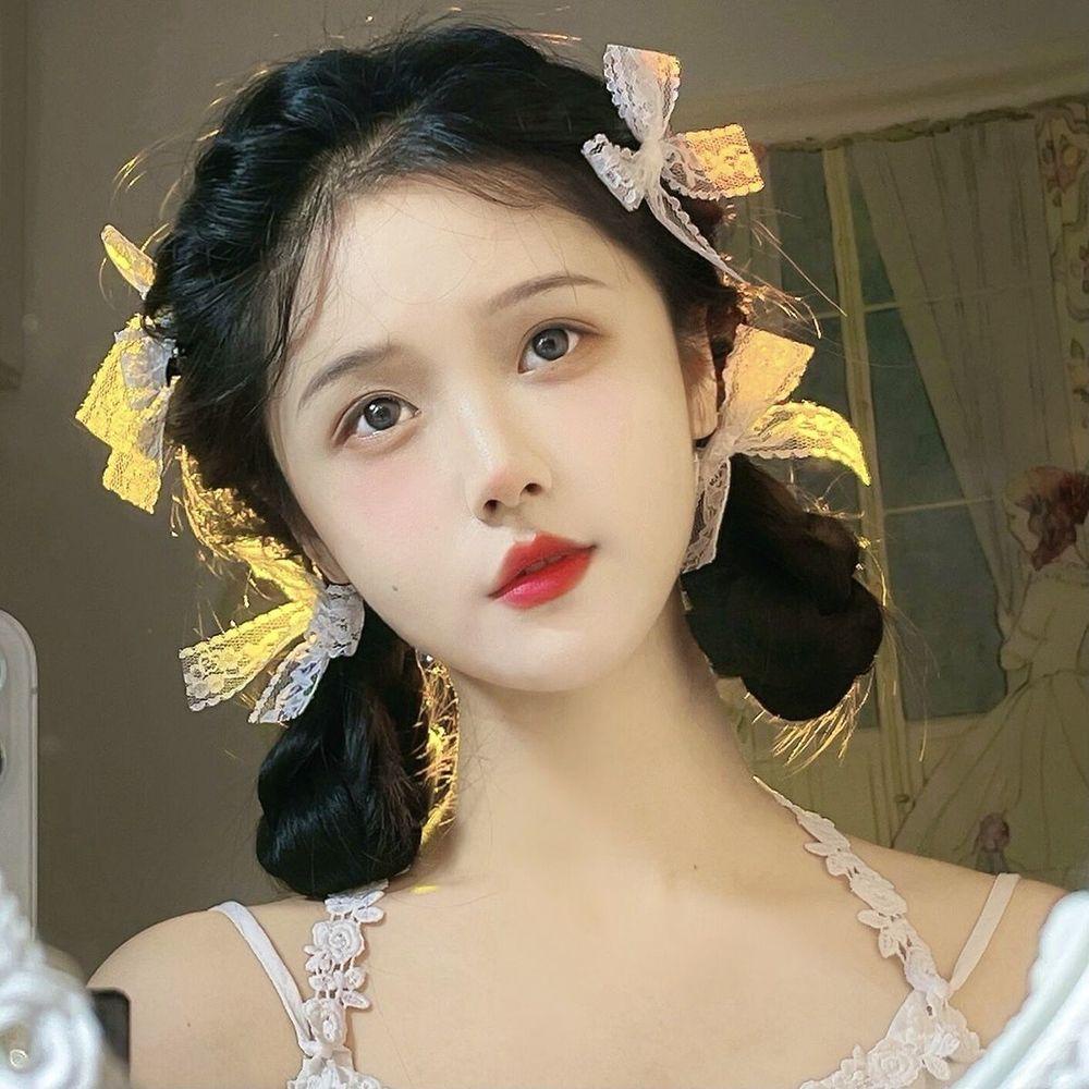 Kẹp Tóc Đính Nơ Ren Phong Cách Lolita Hàn Quốc Dễ Thương Cho Nữ