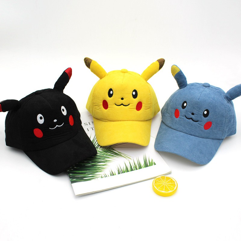 Mũ Lưỡi Trai Vải Nhung Đính Tai Pikachu Dễ Thương Thời Trang Thu Đông Cho Bé