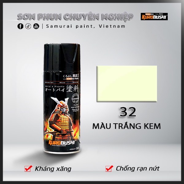 Sơn xịt Samurai Kurobushi - MÀU TRẮNG BALTIC 32 (400ml)