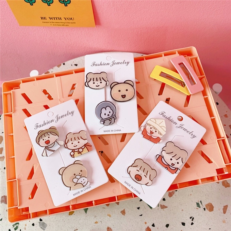 Set 3 huy hiệu cài áo cài ba lô túi xách, Pin cài phong cách Nhật Bản Hàn Quốc