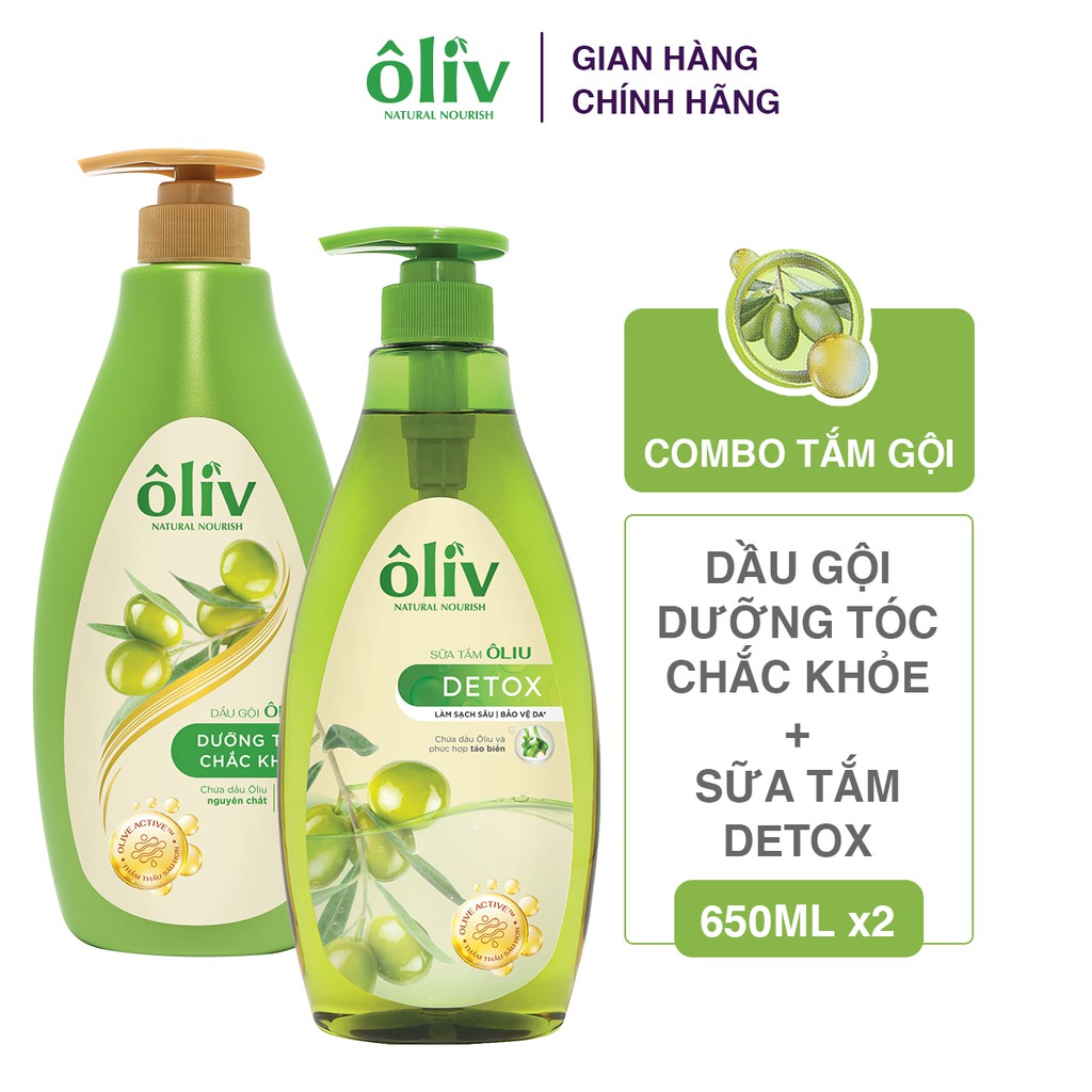 Combo Dầu Gội Ôliv Chắc Khoẻ 650ml + Sữa Tắm Ôliv Detox 650ml