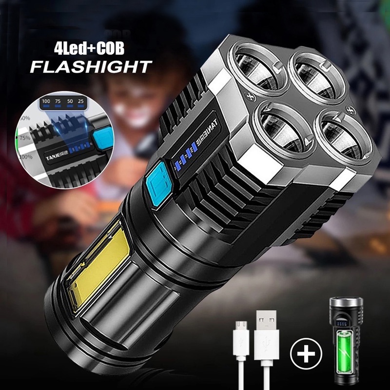 Đèn Pin LED Sạc USB 4 Lõi ABS Chống Nước Đa Năng Cho Hoạt Động Ngoài Trời