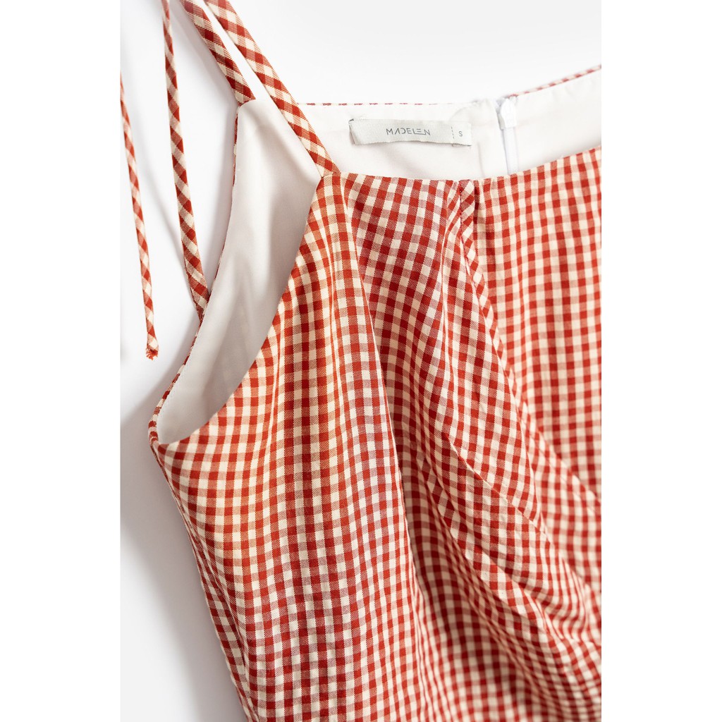 [Mã SKAMA06 giảm 8% tối đa 50K đơn 250K] Váy 2 Dây Xếp Bèo Lệch - Màu Kẻ Gingham Đỏ Chất Vải Boil [Madelen] | BigBuy360 - bigbuy360.vn