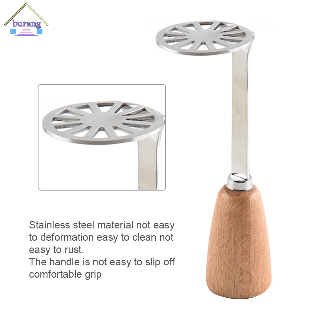 Dụng cụ nghiền khoai tây bằng thép không gỉ và tay cầm bằng gỗ tiện dụng