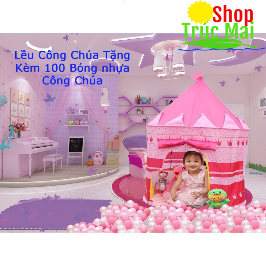 Lều  công chúa cho bé tặng kèm 100 quả bóng nhựa cao cấp màu hồng và ngọc trai thỏa sức vui chơi