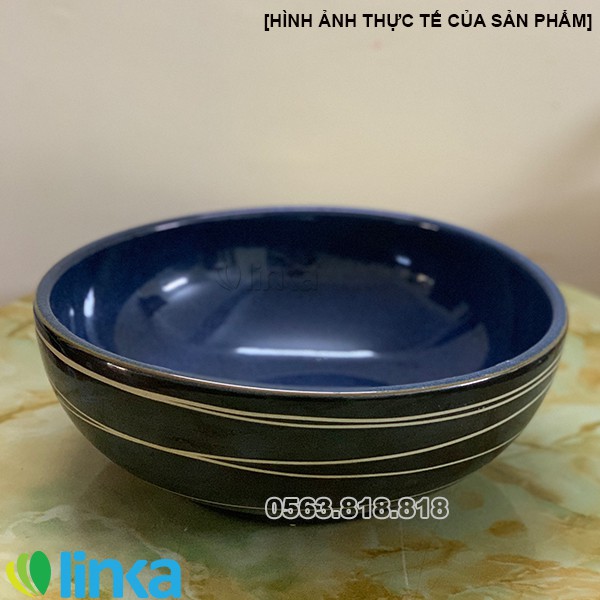 Chậu rửa lavabo gốm sứ nghệ thuật LINKA LI-LAV00116 – Họa tiết viền trắng xoắn ốc hiện đại