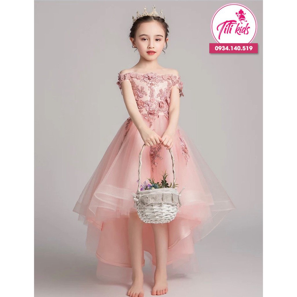 Đầm Công Chúa Bé Gái TITIKIDS Hồng Trễ Vai Đuôi Cá CC058