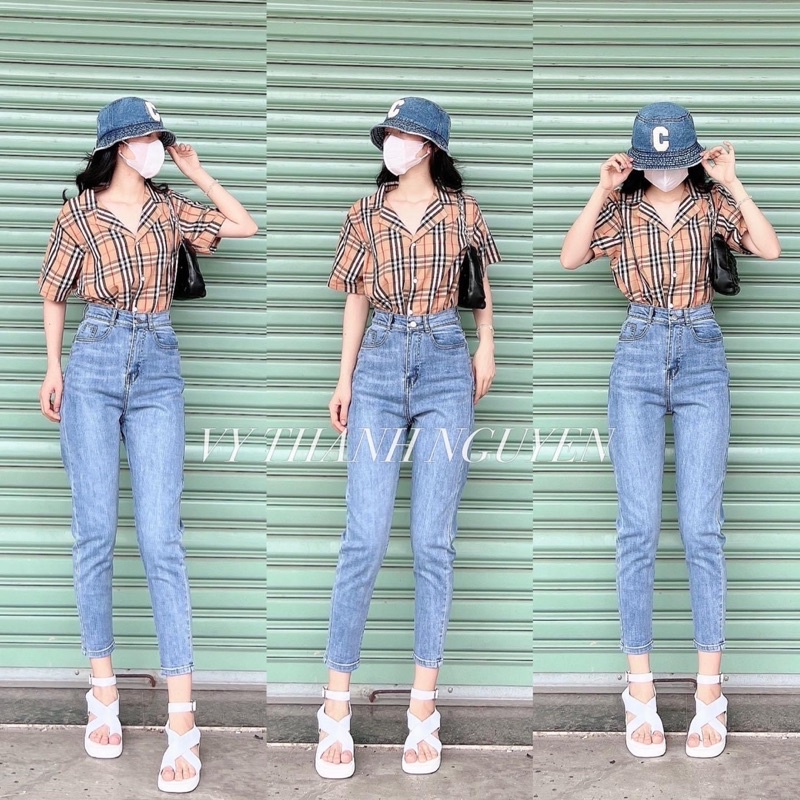 quần jeans boy friend co giãn tốt lưng siêu cao ( hình thật 100%)