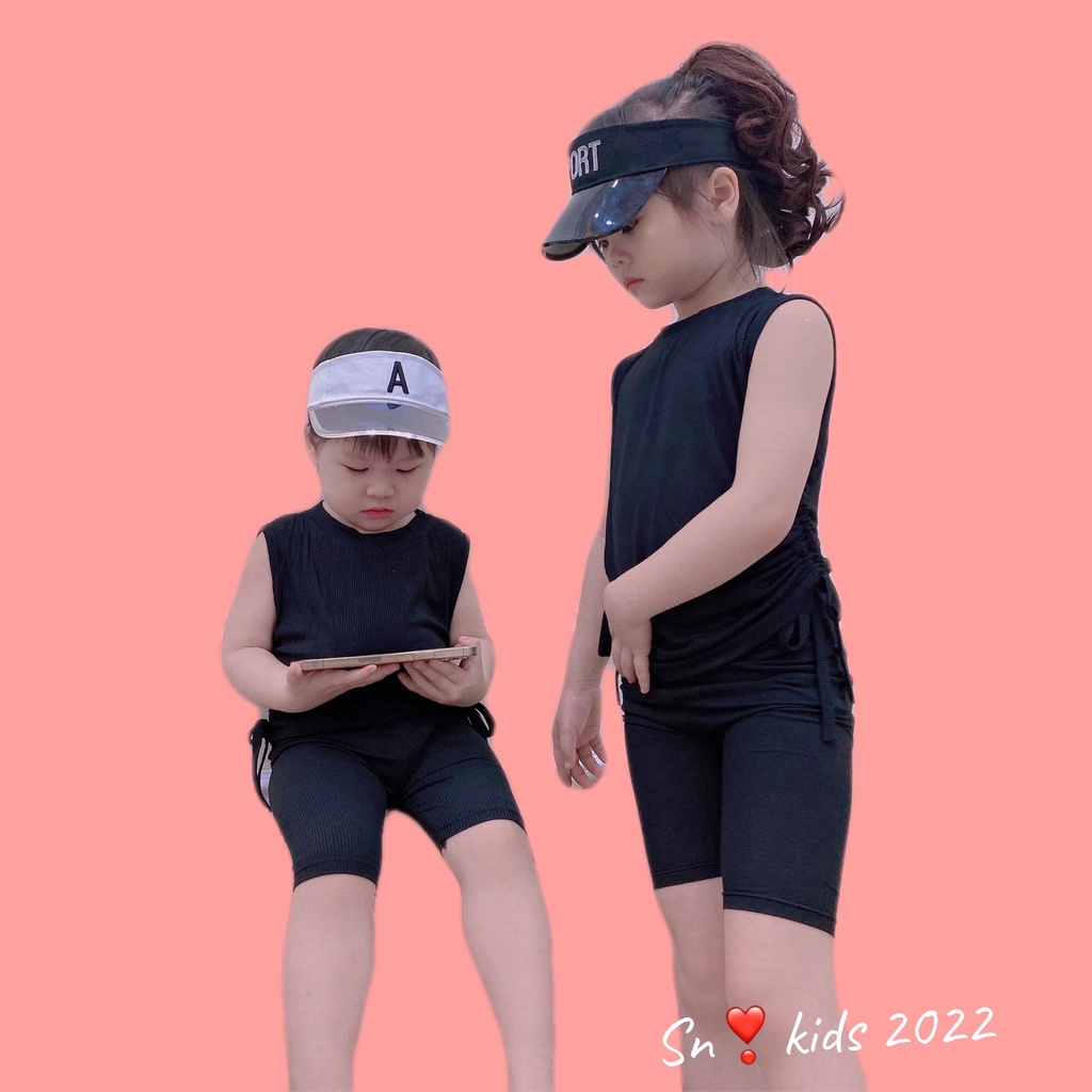 Bộ hè bé gái, bộ tăm lạnh mềm mát áo sát nách rút dây hông kèm quần lửng cho bé
