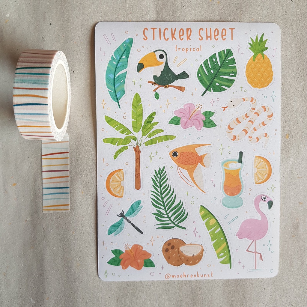 Sticker Sheet - Tropical  - Chuyên dán sổ | Bullet Journal Stickers, Animal Stickers, Jungle Stickers, Tropical Sticker