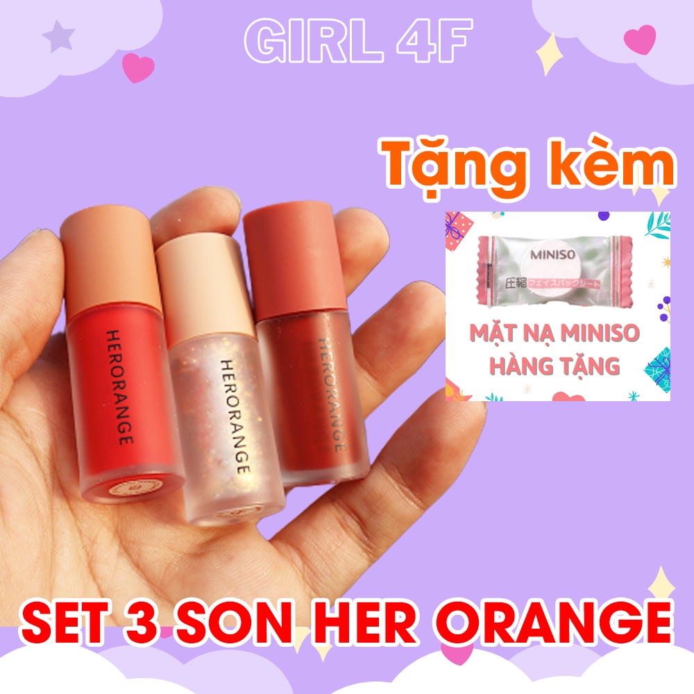 Sét son tint 3 cây herorange the feeling off heart nội địa trung quốc dạng son kem lì dạng nước lỏng không trôi giá rẻ