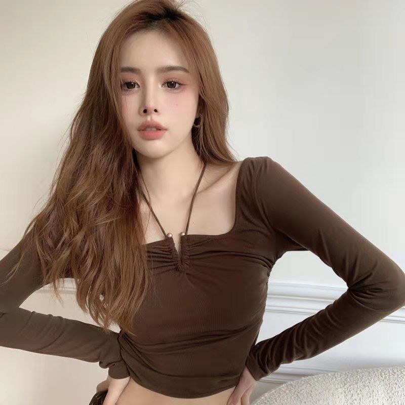 Áo thun lửng tay dài cổ vuông màu sắc thời trang cho nữ
