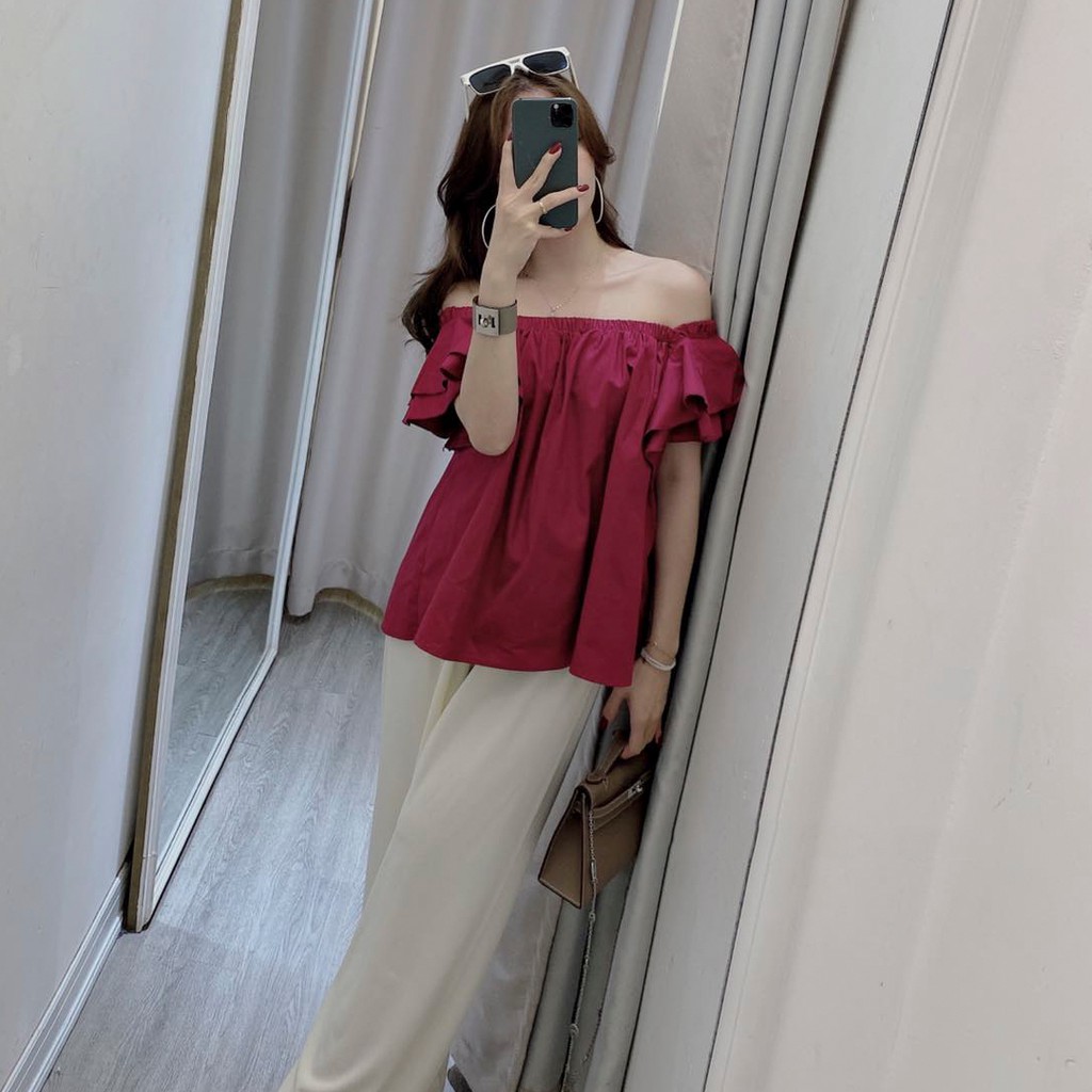 Set Áo Trễ Vai Hồng Cánh Sen Mix Quần Suông | BigBuy360 - bigbuy360.vn