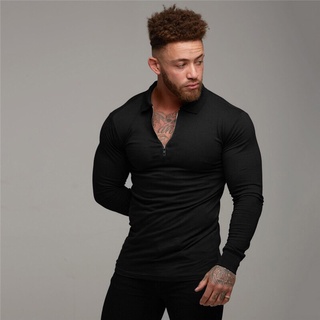  Tập Gym Thời Trang Dây Kéo Áo Polo Nam Quần Áo Tập Luyện Áo Sơ Mi Polo Thoáng Khí Thể Thao Dài Tay Thể Hình Áo Polo Nam 