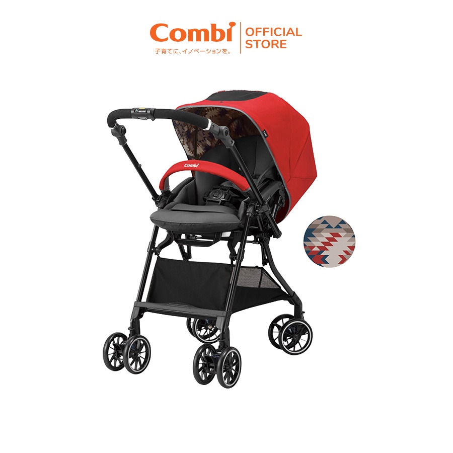 Xe đẩy Combi Sugocal Compact 4 bánh quay tự động màu đỏ