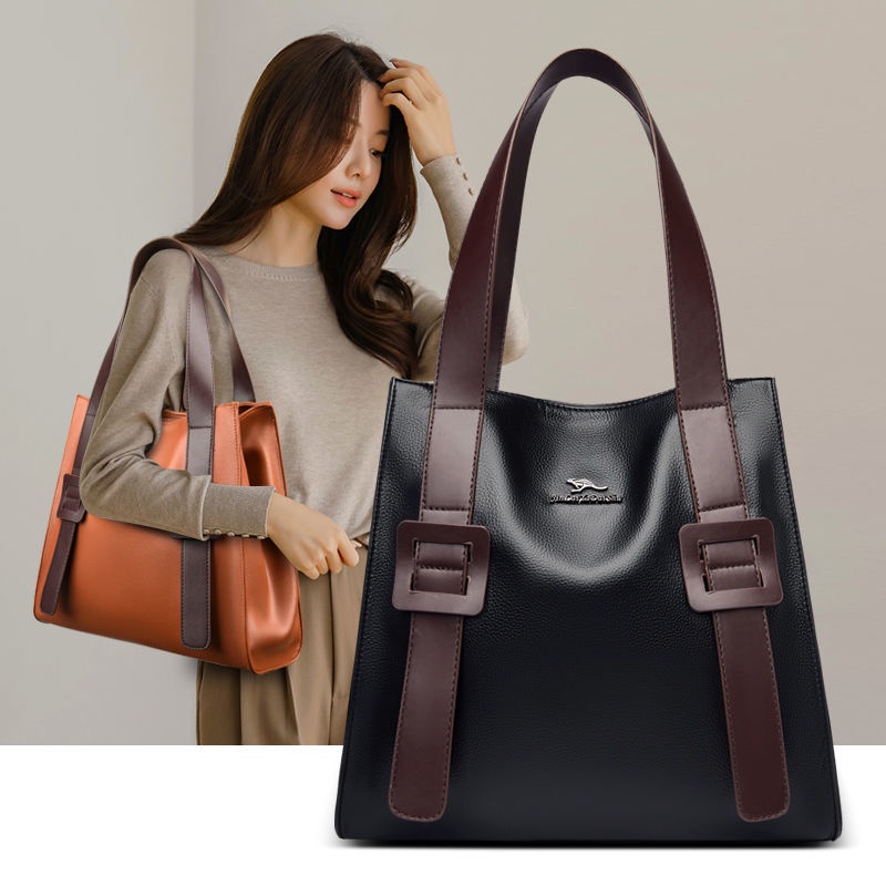 Hàng Mới Về Túi Xách Da Bò Một Dây Đeo Vai Kích Thước Lớn Phong Cách Âu Mỹ Thời Trang Thu Đông Cho Nữ