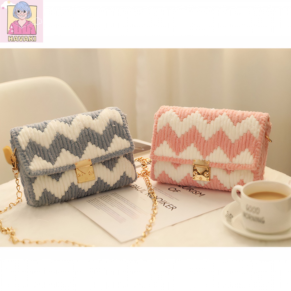 Túi len tự đan ziczac, túi handmade đeo chéo phối màu thời trang, túi tự đan, túi đan len - Phụ kiện đan túi HAVAKI