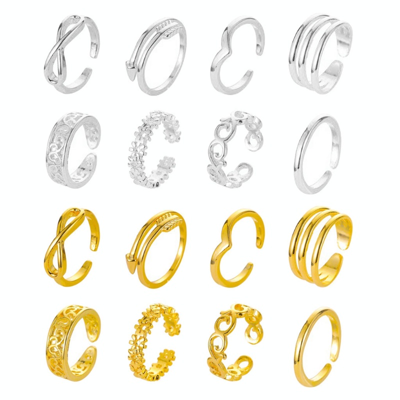 Set 8 nhẫn đeo ngón chân màu vàng hồng / bạc tùy chỉnh thời trang mùa hè dành cho nữ