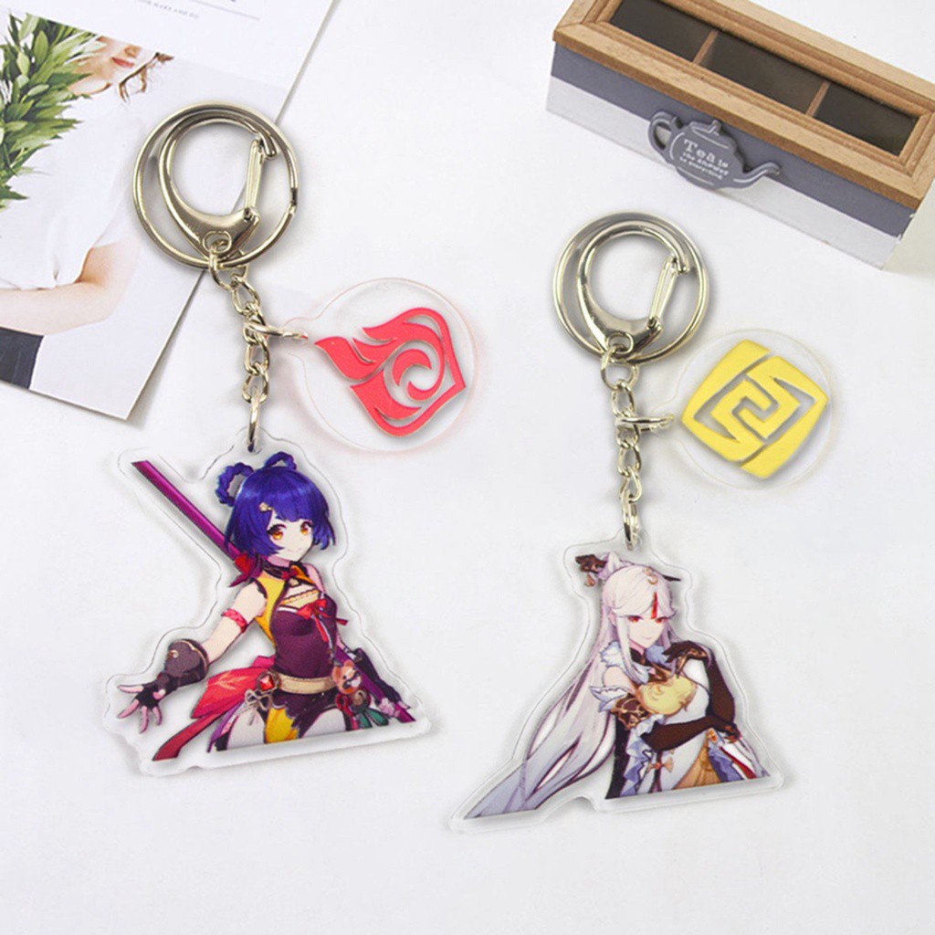 Móc Khóa Nhựa Acrylic Họa Tiết Hoạt Hình Genshin Dễ Thương 6cm