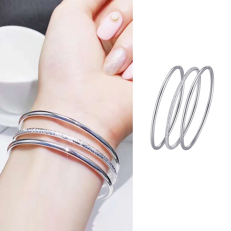 3 vòng tay hở mạ bạc 925 thời trang Hàn Quốc dành cho nữ