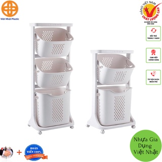 Kệ nhựa 2-3 tầng Việt Nhật Plastic có sọt đựng đồ tiện lợi.