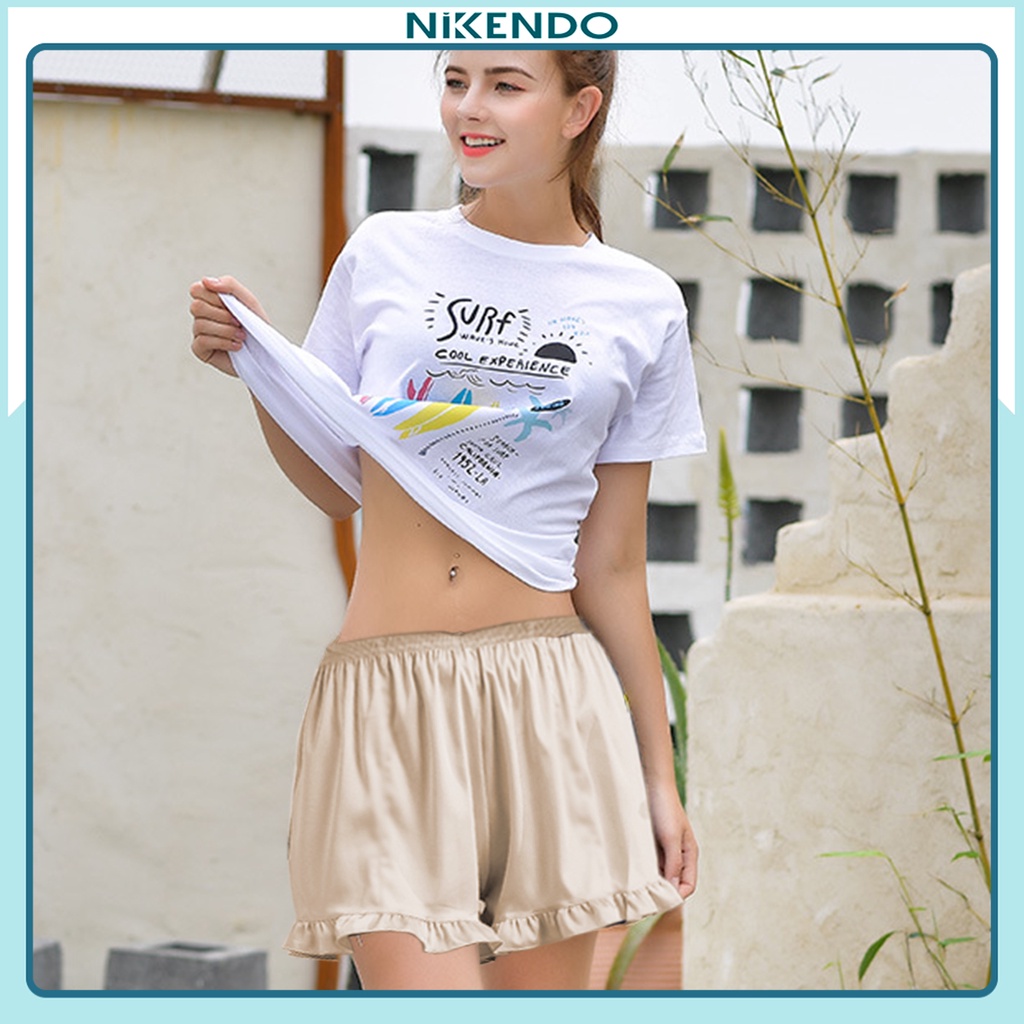 Quần Short Nữ Nikendo Đùi Lụa Satin Gấu Bèo Nhún, Quần Đùi Bánh Bèo QĐ2